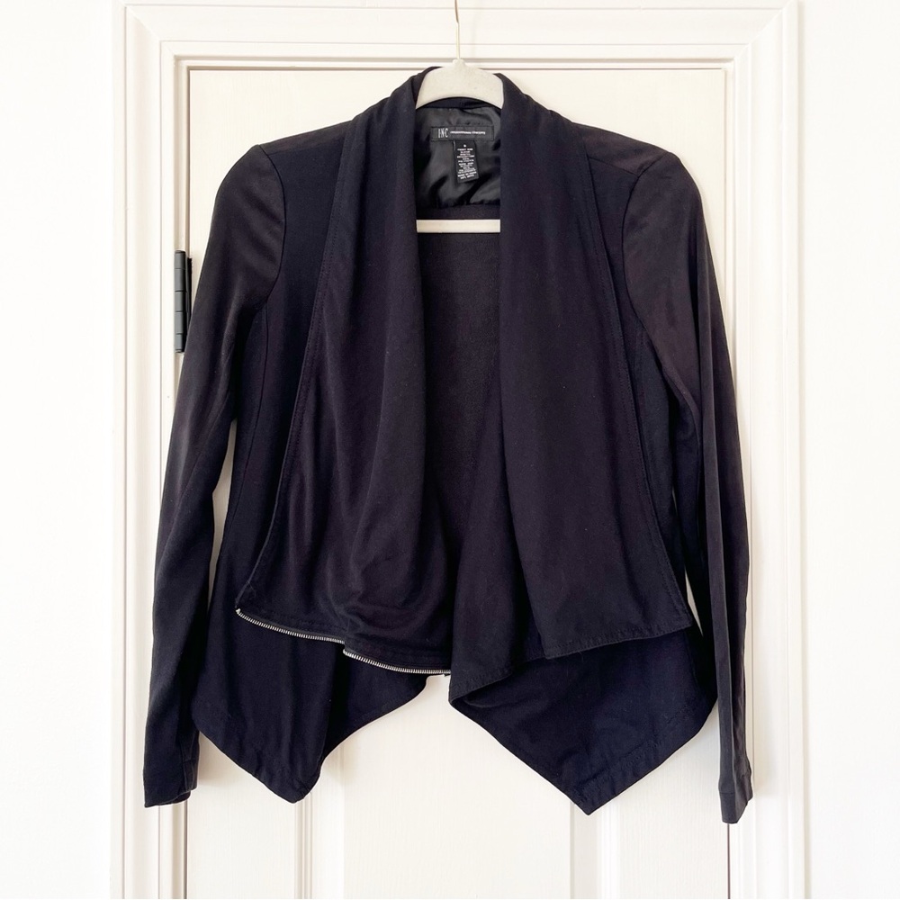 INC international concepts black faux suede jacket size small